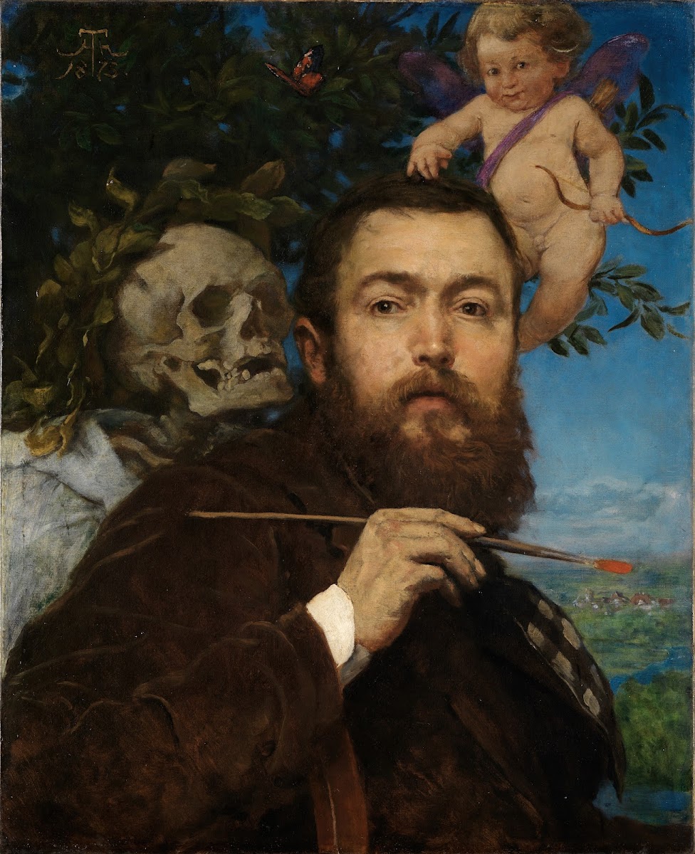Self portrait with Cupid and Death ca 1875