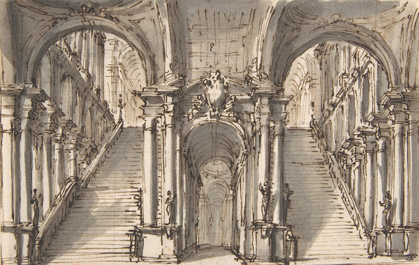 Design for a Stage Set Double Stairway Pierced by an Arcade 16981765
