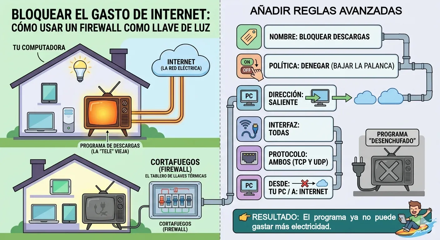 Infografía: ilustración con ejemplo del uso del firewall.
