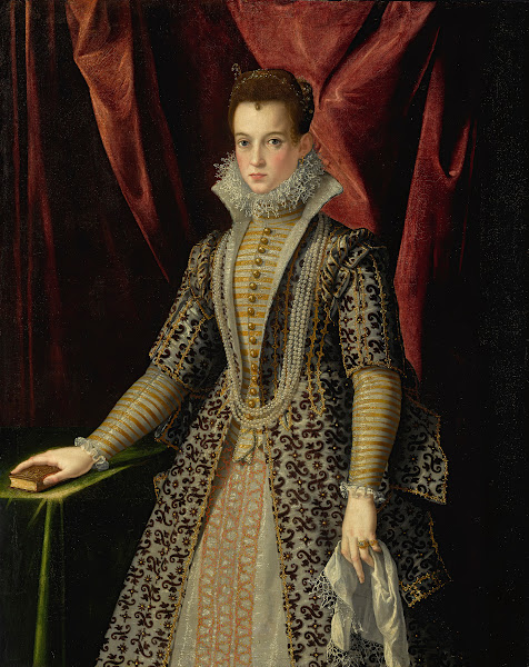 Portrait Of A Young Lady In An Embroidered Dress And Pearls