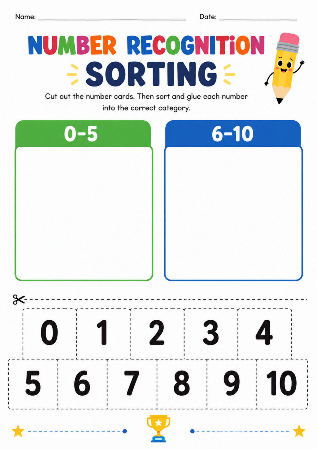 Number Recognition Sorting Worksheet
