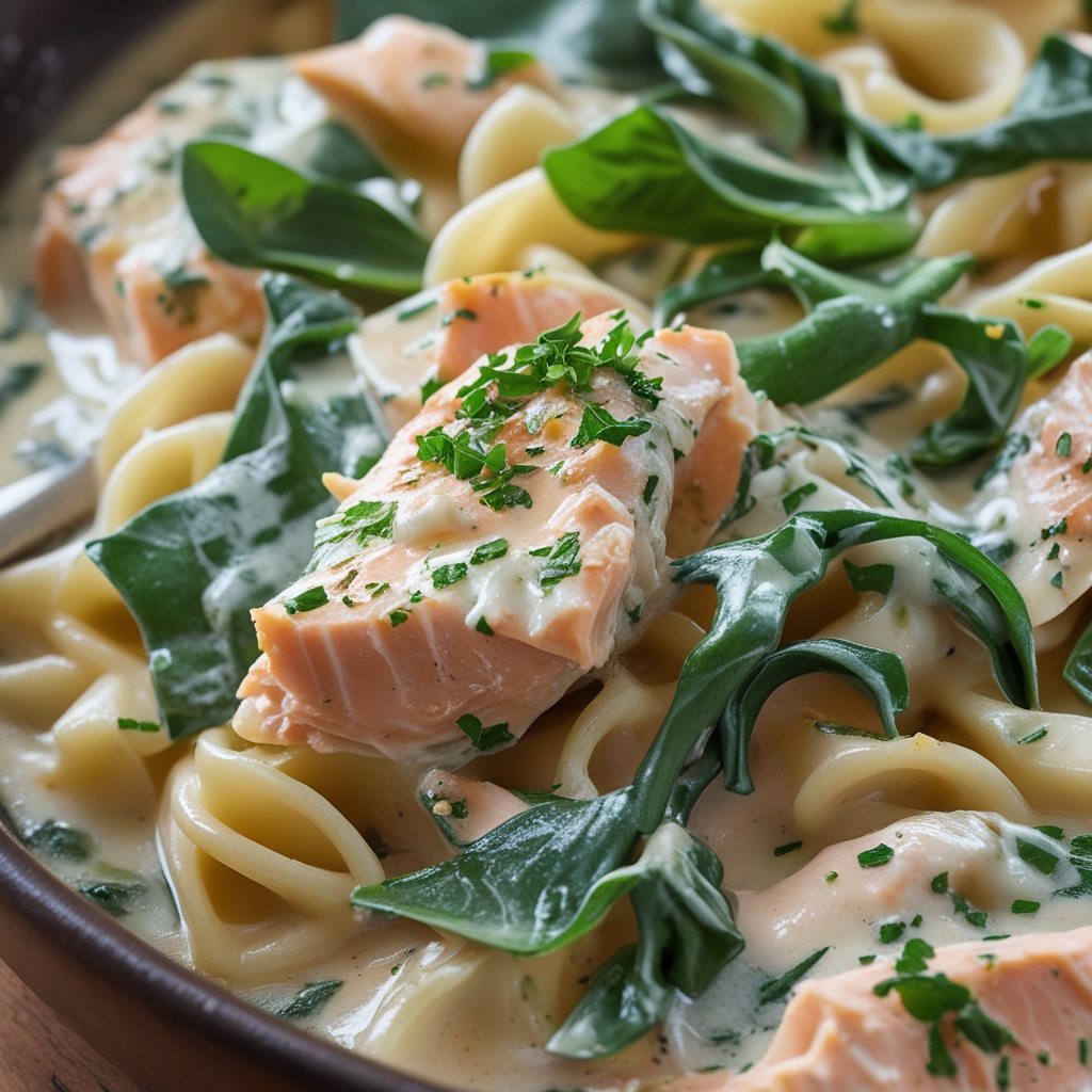 Creamy Salmon Pasta with Mixed Greens Under 30 Minutes – Easy Weeknight Dinner