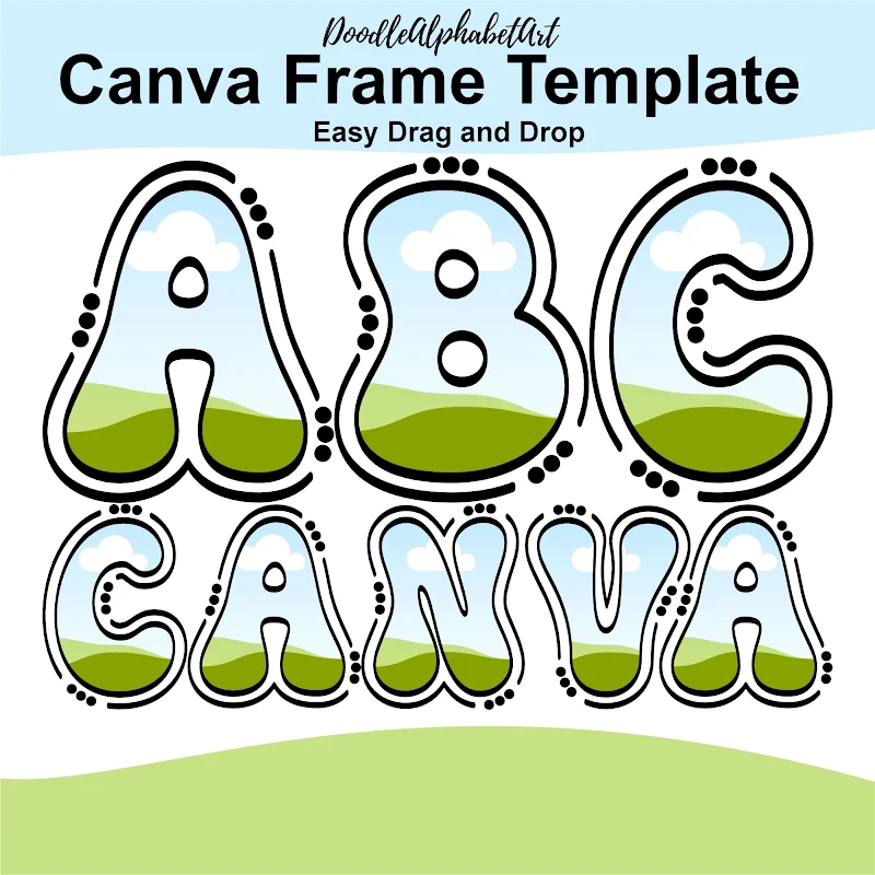 Editable groovy Canva frame preview for Canva Frame Letters template 216