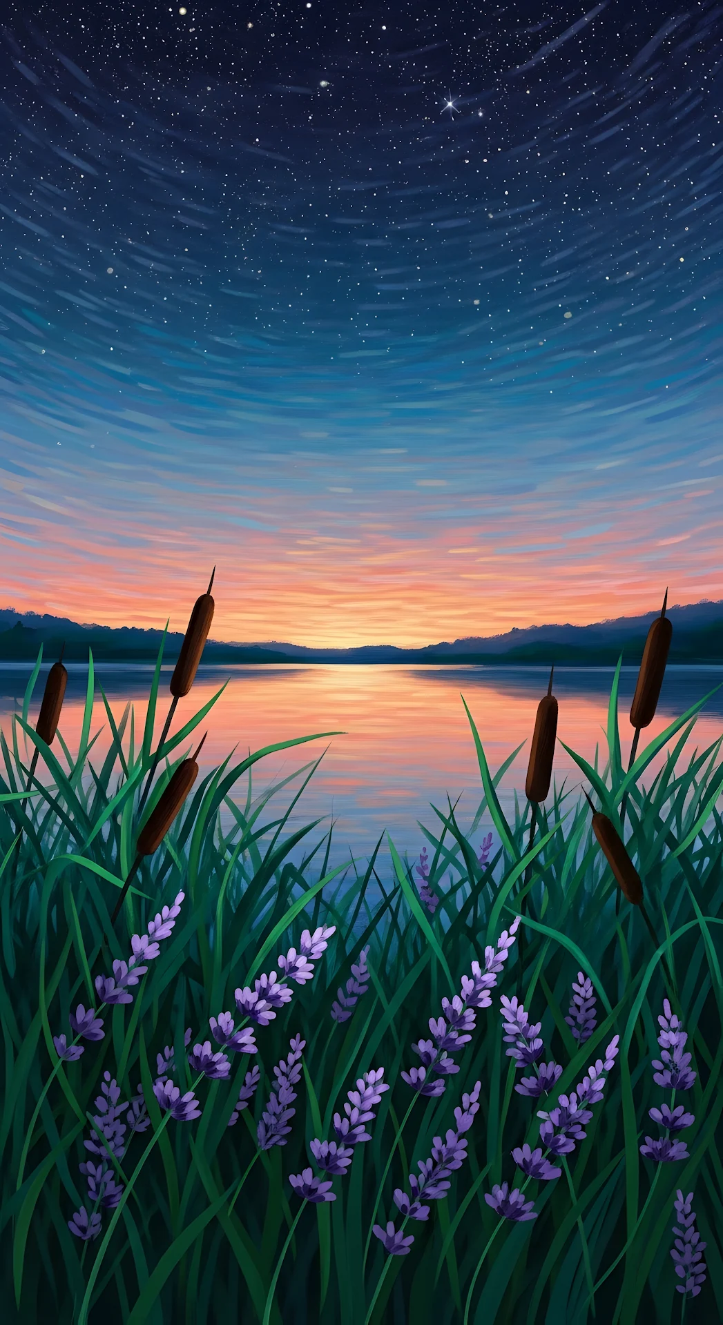 Impressionist Night Lake Art - Free 4K mobile Wallpaper