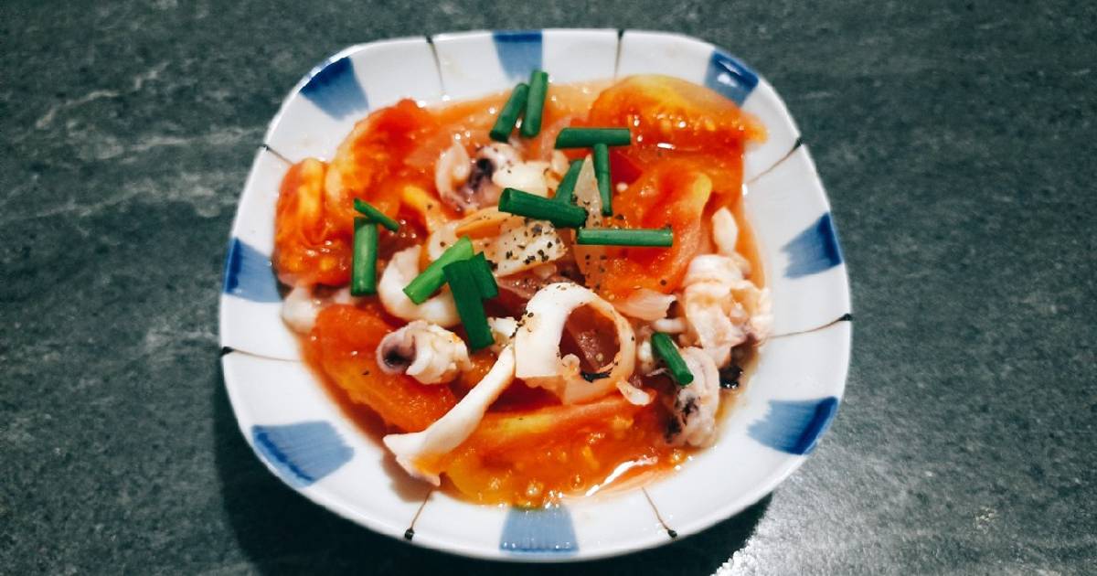 Mực xào cà chua & hành tây