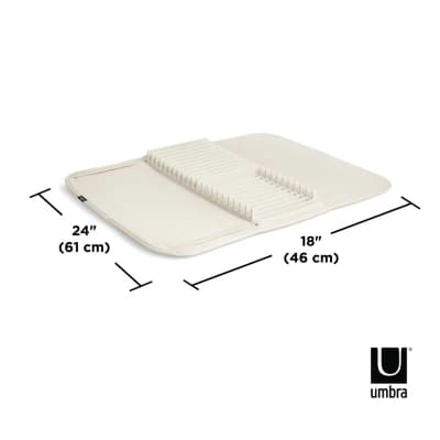 Escurridor para trastes de polipropileno Umbra® U Dry con tapete color blanco lino