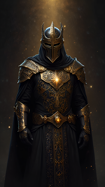 Dark Knight in Ornate Gold and Black Armor - Free mobile Wallpaper