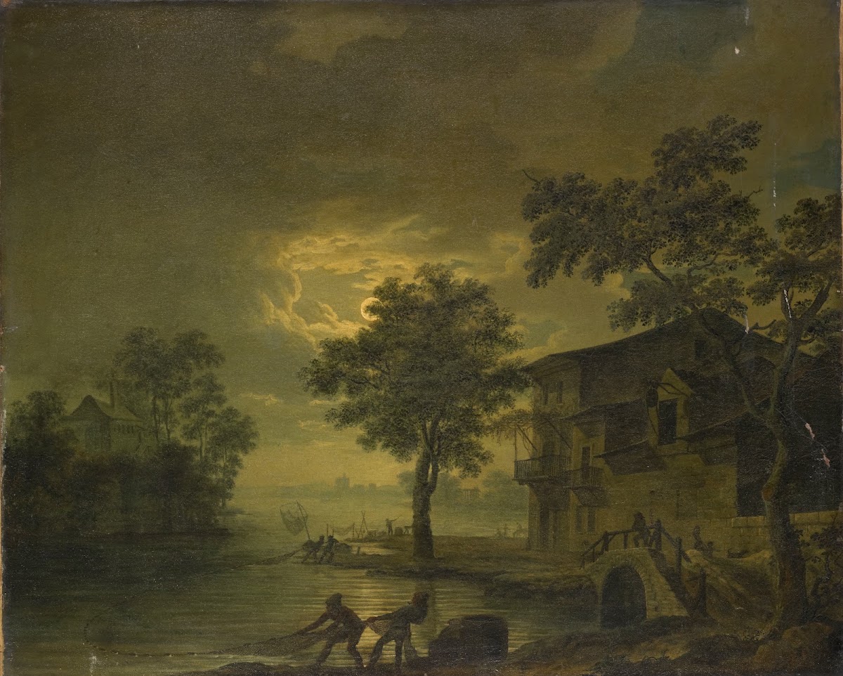 River Landscape With Fishermen At Moonshine