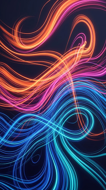 Abstract Composition of Flowing Colorful Lines in Sapphire and Tangerine - Free mobile Wallpaper