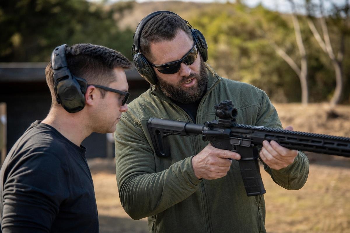 Shooter practicing core firearm safety habits