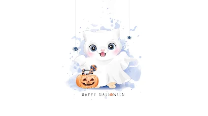 Happy Halloween Cute Cat 5K Wallpaper Background