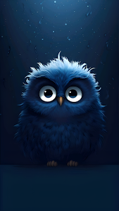 Indigo Fluffy Owl Digital Art Portrait Dark Moody Background