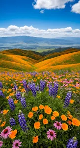 Superbloom Flowers Over Orange and Green Hills