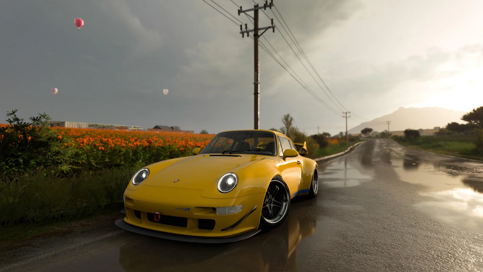 Yellow Porsche On Wet Road 4K Desktop Wallpaper