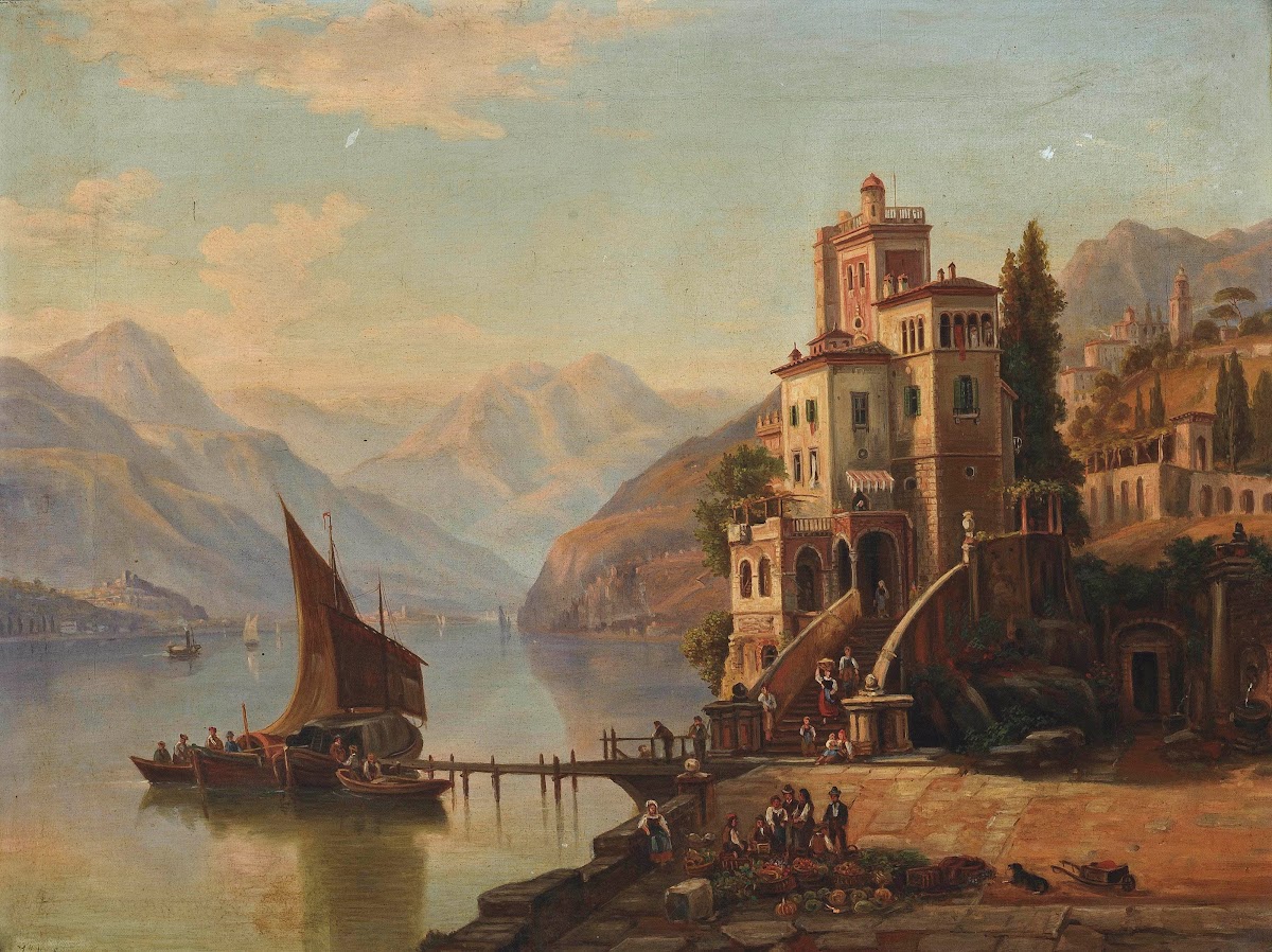 Loading barges at a villa Lake Como