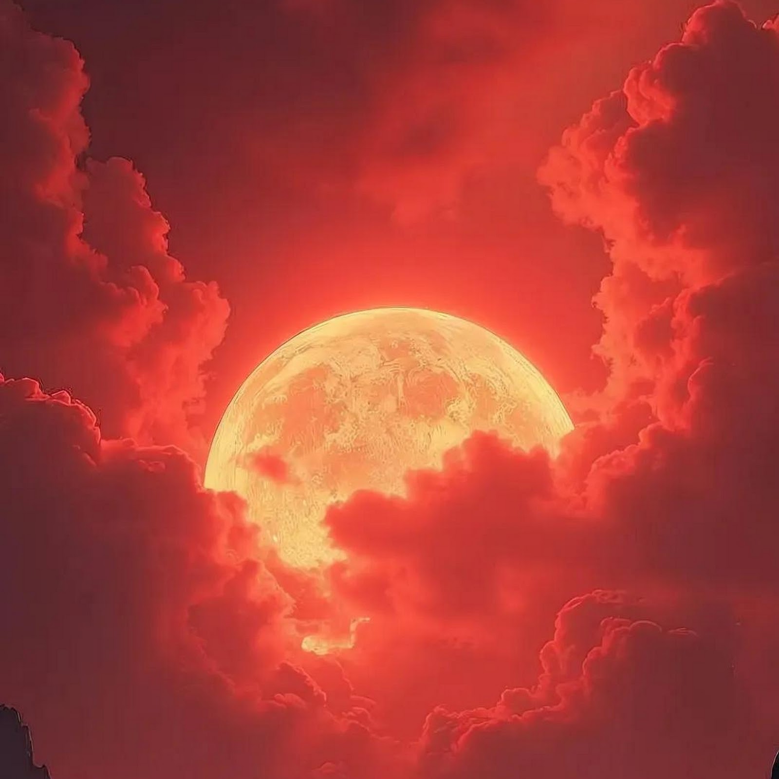 Download Red Moon, Fantasy Landscape, Crimson Sky, Apocalyptic Scenery Full HD iPhone