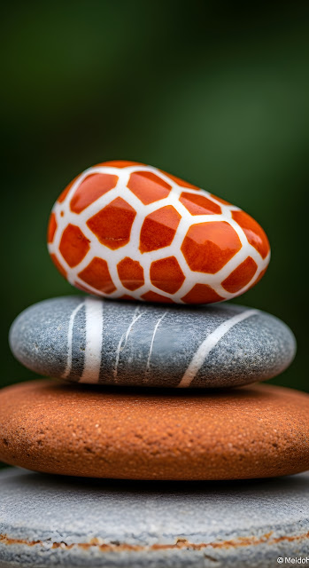 Orange Patterned Stone on Striped and Terracotta Zen Stack - Free mobile Wallpaper