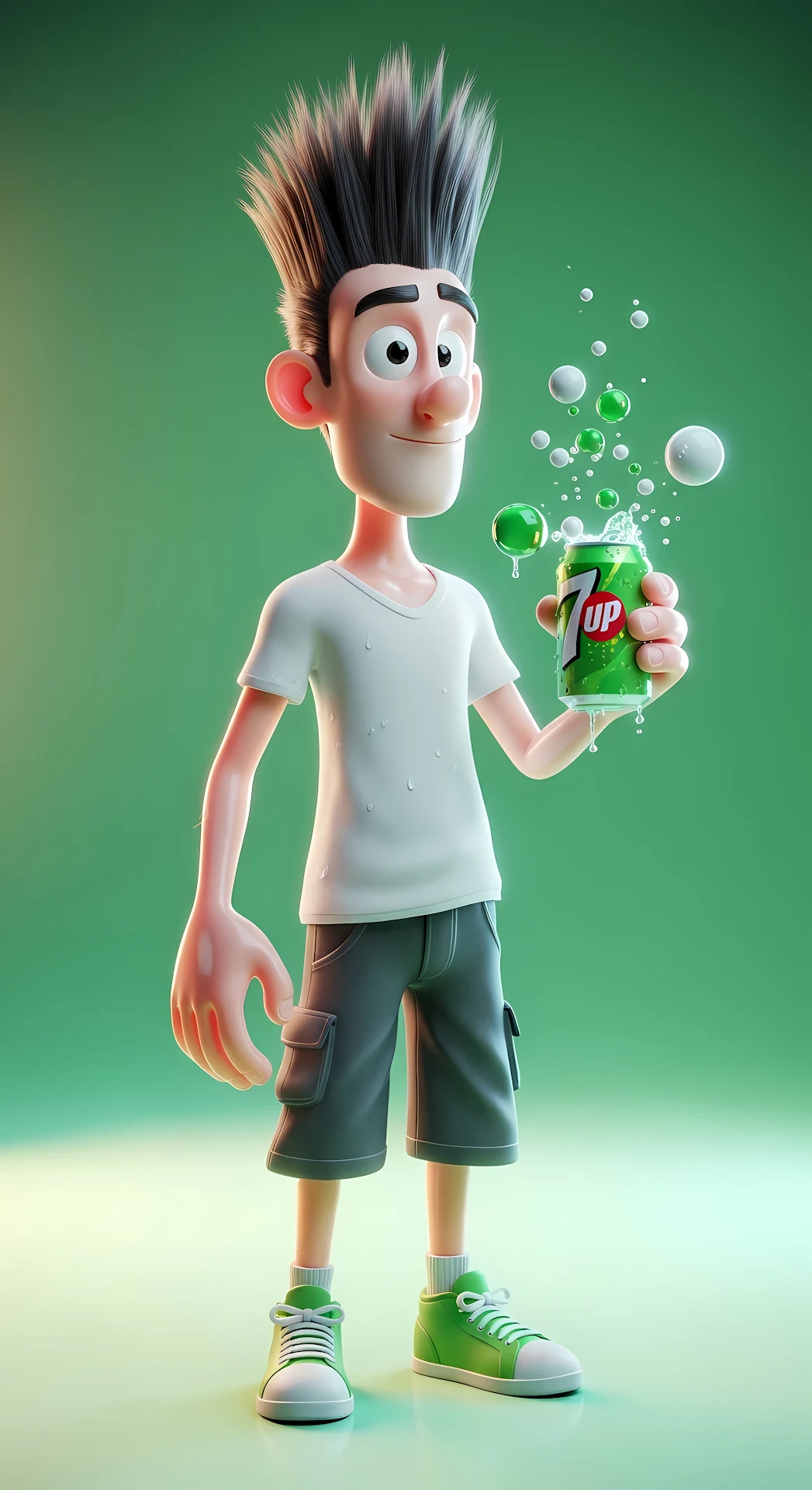 3D Cartoon Character Holding a Can of 7Up Soda - Free 4K mobile Wallpaper