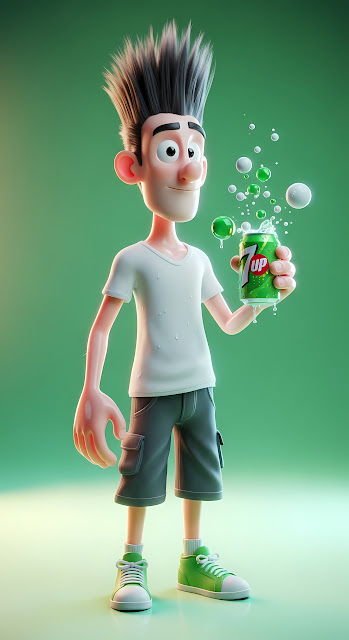 3D Cartoon Character Holding a Can of 7Up Soda - Free mobile Wallpaper