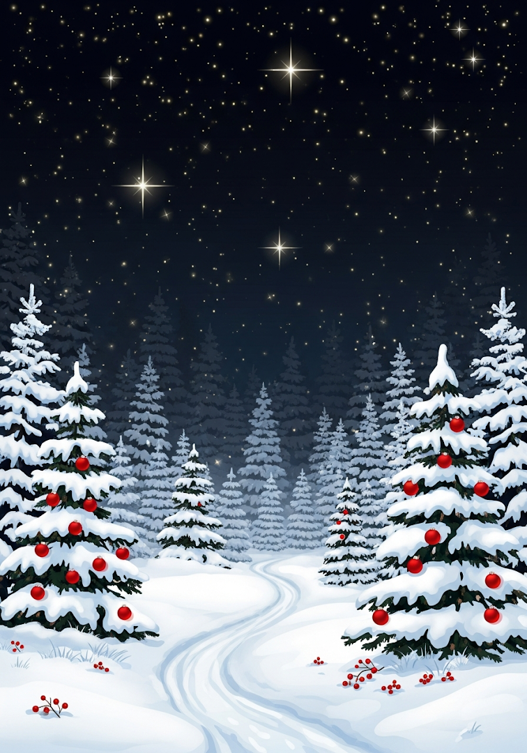 Enchanted Snowy Christmas Forest Night