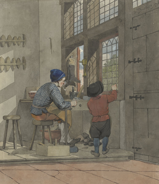 Schoenmaker in zijn werkplaats 1796