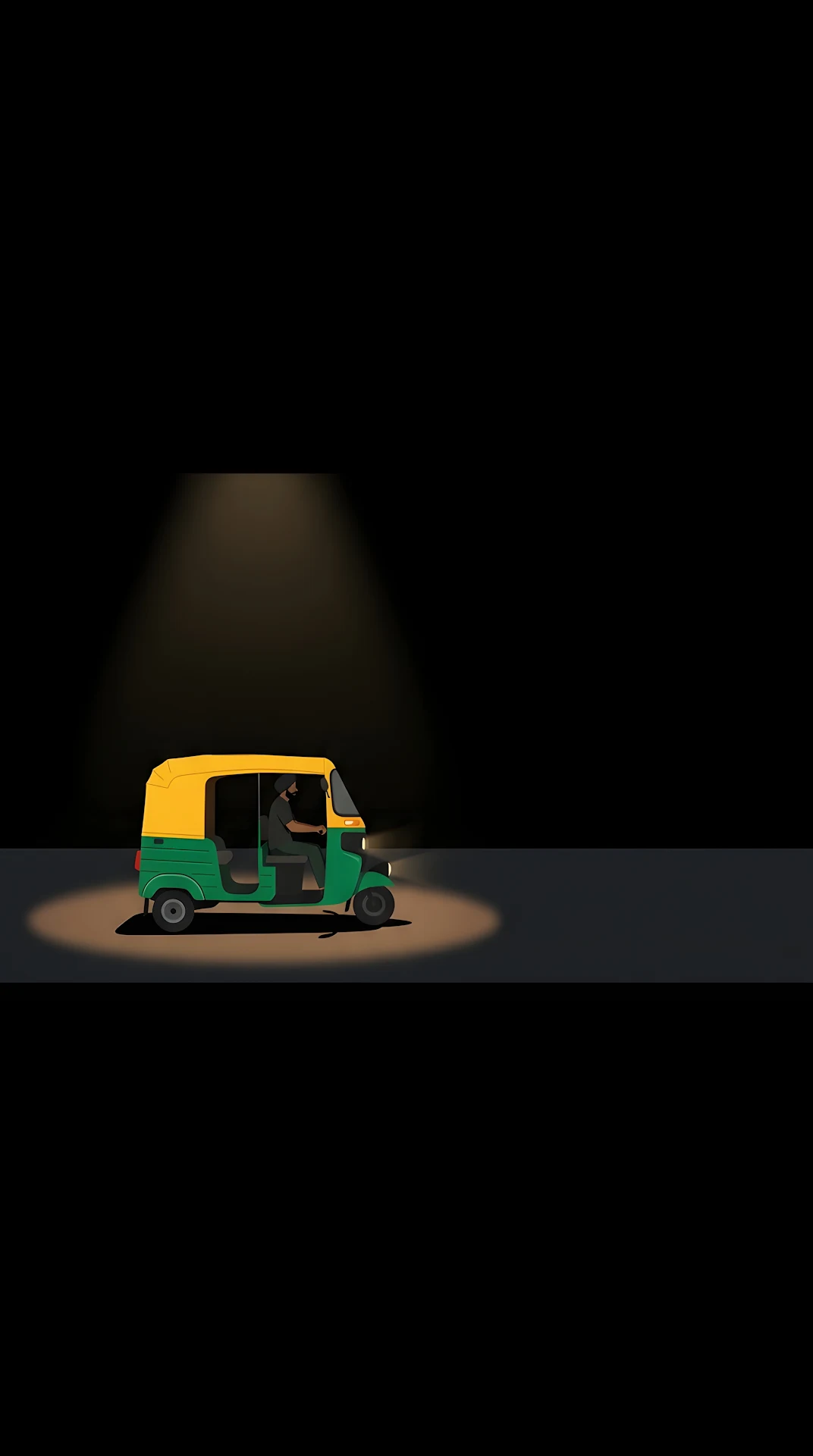 Minimalist Auto Rickshaw on a Dark Road under Spotlight - Free 4K mobile Wallpaper