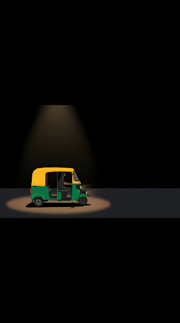 Minimalist Auto Rickshaw on a Dark Road under Spotlight - Free mobile Wallpaper
