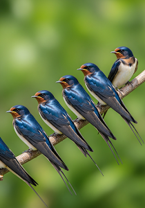 Barn Swallows Perched on Branch