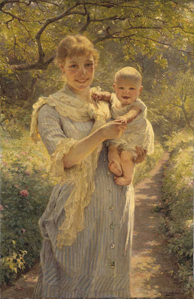Young Mother with a Child in a Garden