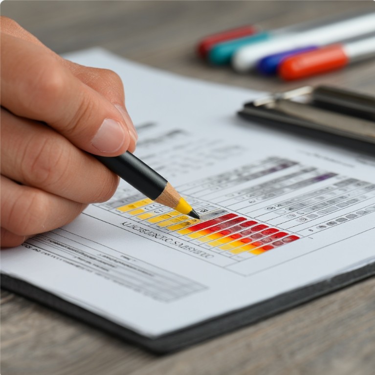 검진 항목을 체크리스트로 확인하는 장면