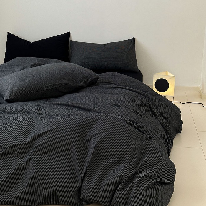 Washed cotton bedding set, striped