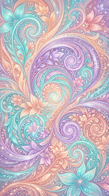 Abstract Swirling Fractal Patterns in Pastel Turquoise and Peach - Free mobile Wallpaper