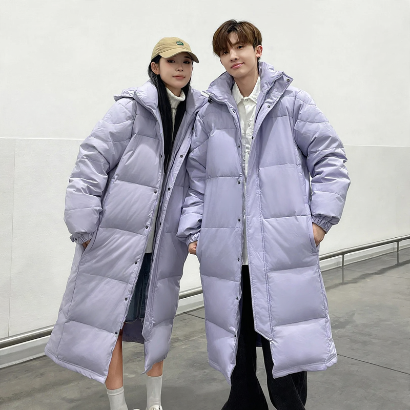 Long down coat, knee-length, for women and men
