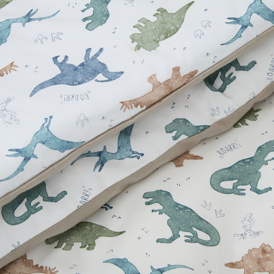Children's changeable bedding set 4 el Twins Satin Limited Dinosaurs grey
