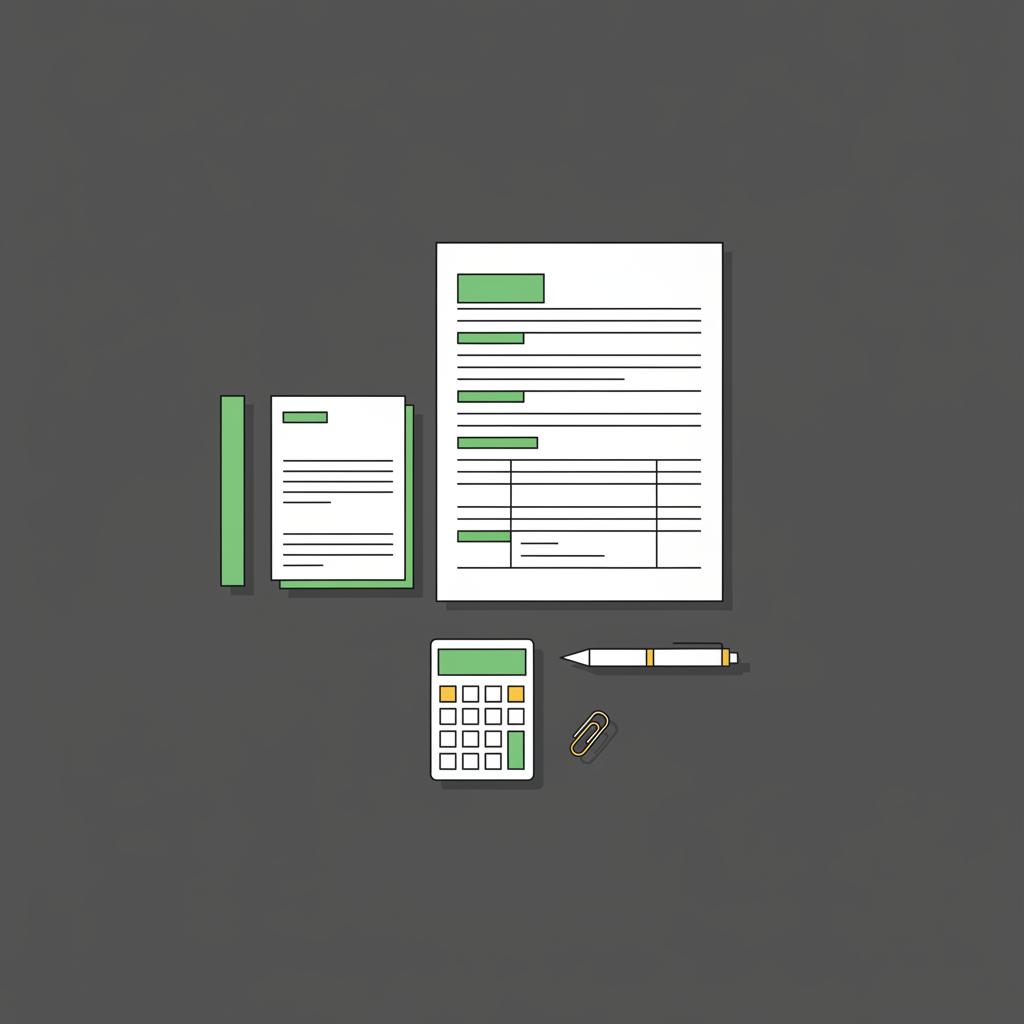 Minimalist vector desk with tidy tax documents printed Form 6781 layout and stacked broker statements suggesting organized recordkeeping for crypto futures trading