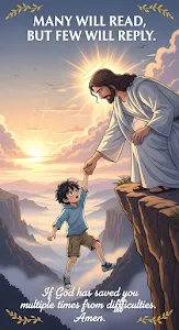 Jesus Rescuing Child Cliff Edge Religious Illustration