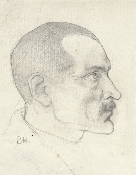 Kop van een man met snor van opzij 1878   1938