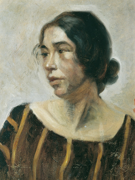 Dame in gestreiftem Kleid 1920