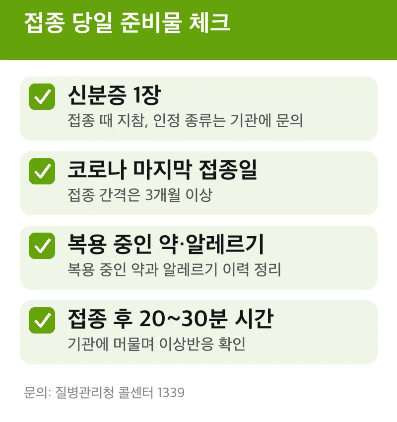 접종 당일 준비물 체크