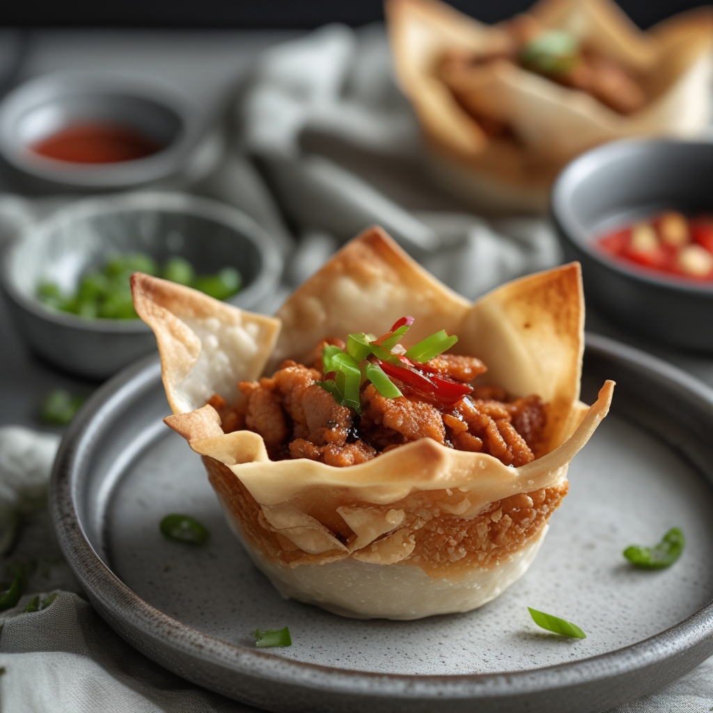 Crispy Gochujang Pork Wonton Cups with Sesame-Lime Slaw