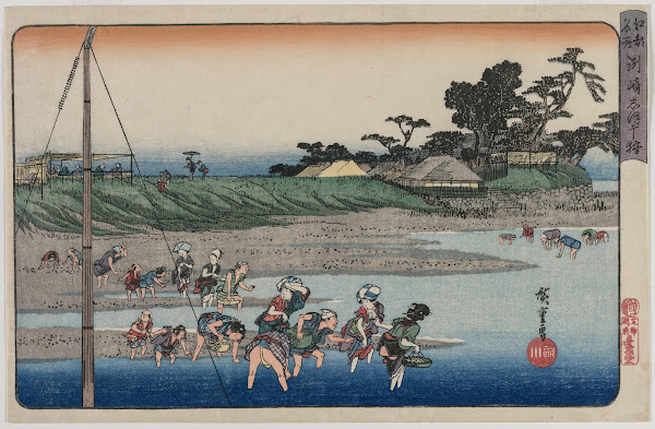 Gathering Shellfish at Low Tide at Susaki from the series Famous Places in Edo m