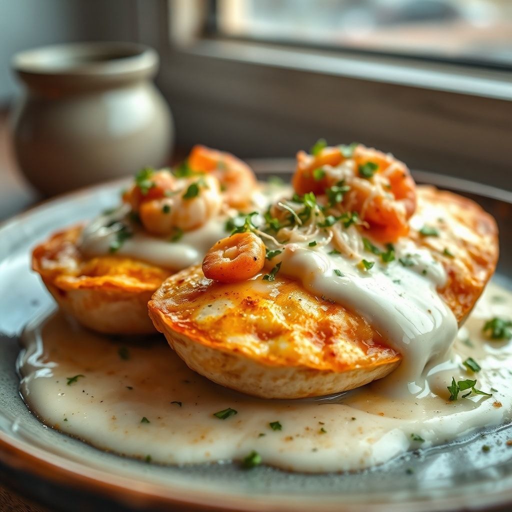 Cheesy Seafood Tortilla Bombs with Garlic Cream Sauce – Easy 30-Minute Meal
