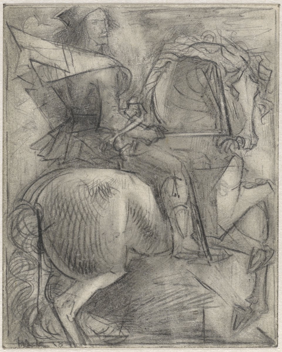 Man op een steigerend paard 1918