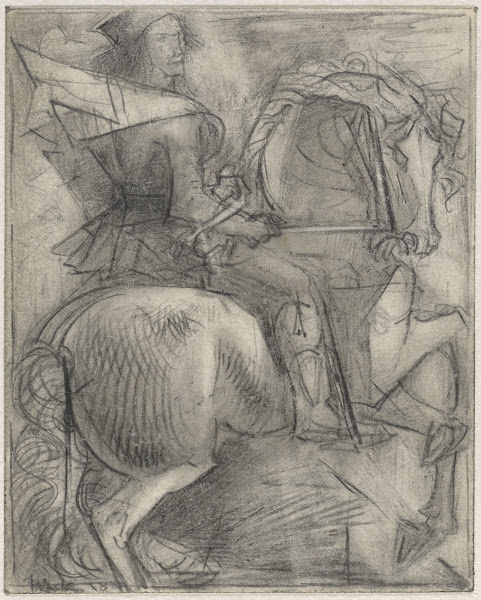 Man op een steigerend paard 1918