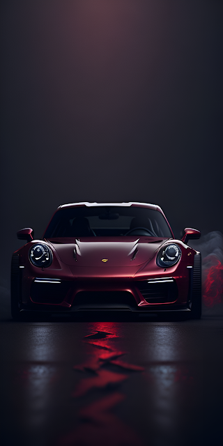 Crimson Porsche Sports Car in Dark Studio Reflection