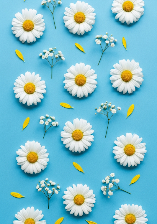 Daisies on Blue Background