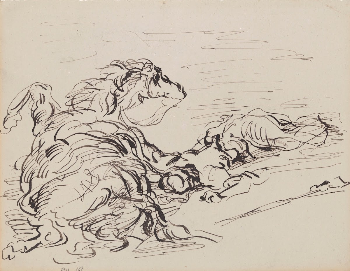 Fallen Arab Horseman with Cavorting Horse