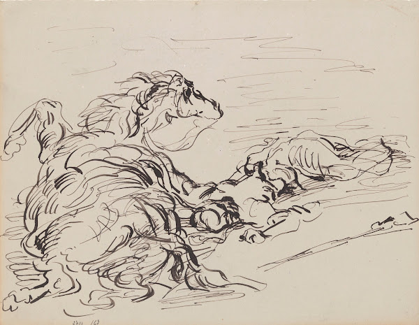 Fallen Arab Horseman with Cavorting Horse