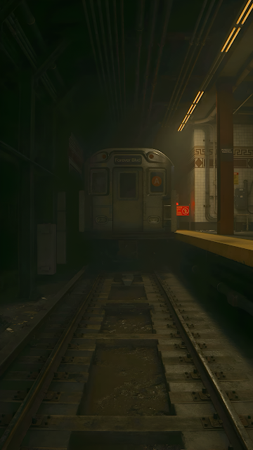 Subway Train at Dimly Lit Station with 'Forever Blvd' Sign - Free mobile Wallpaper