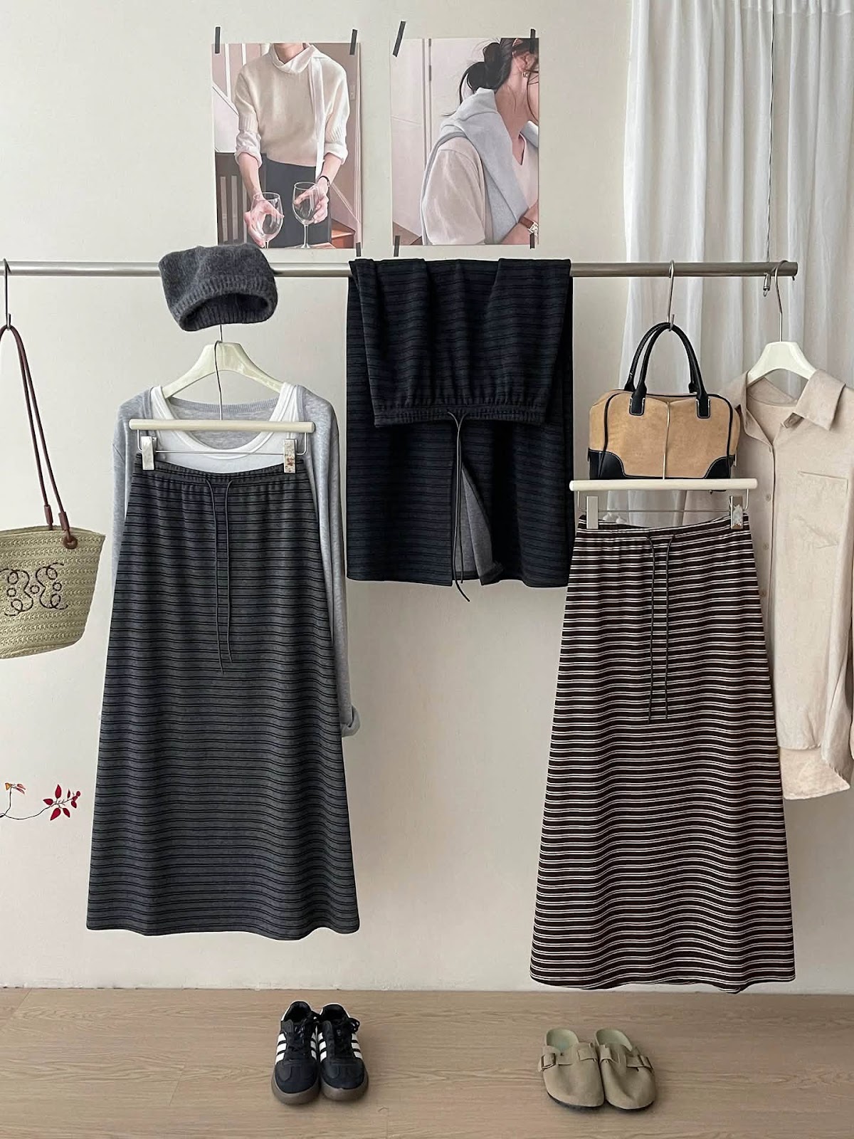 Chân váy dài thun sọc lưng bản dây buộc XONXEN SHOP 27056